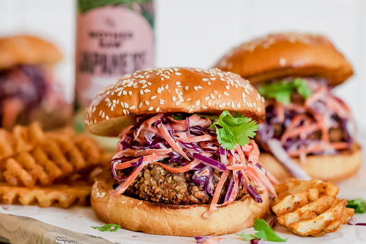 Image of Crispy Mushroom Burgers with Japanese Slaw