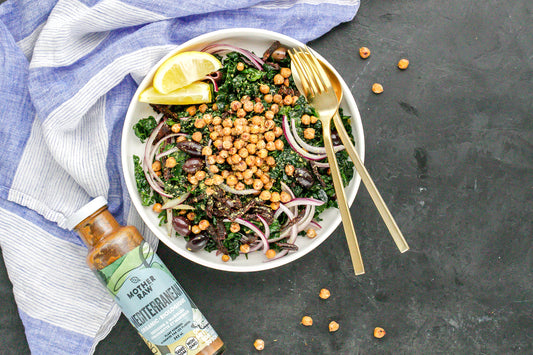 Mediterranean Kale Salad with Crispy Chickpeas
