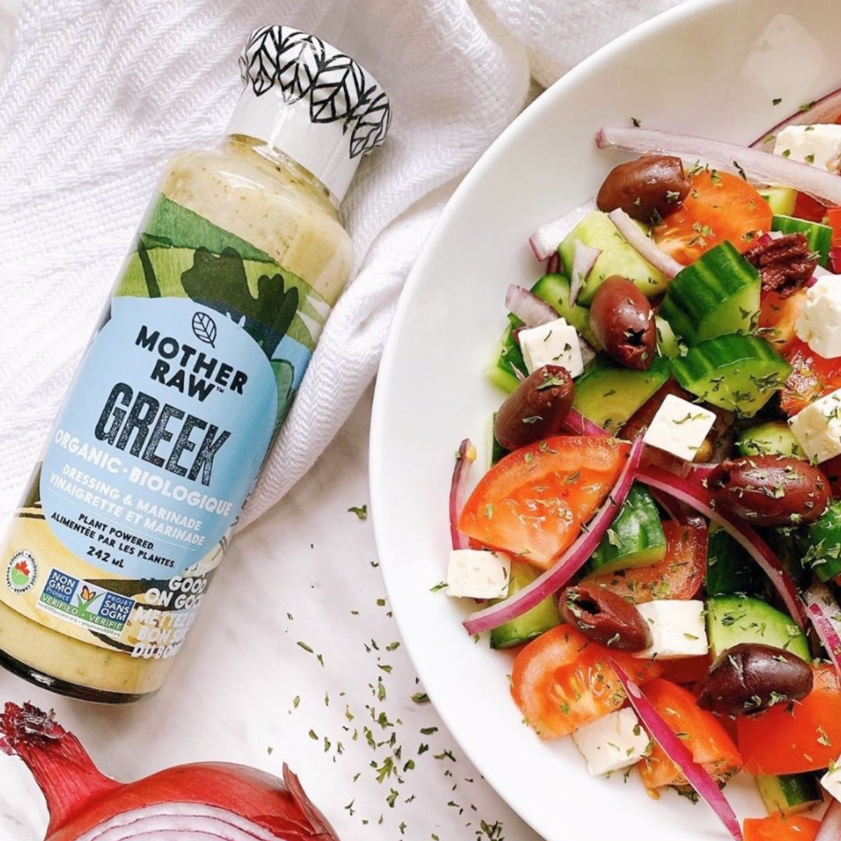 Mother Raw Vegan Greek Dressing with Fresh Greek Salad