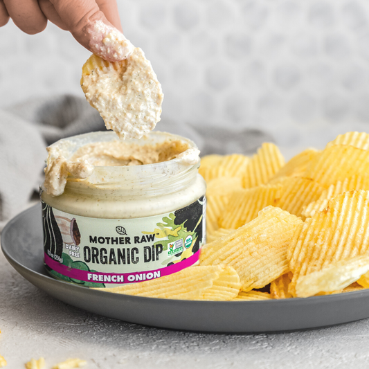 Vegan Organic French Onion Dip with ripple chips