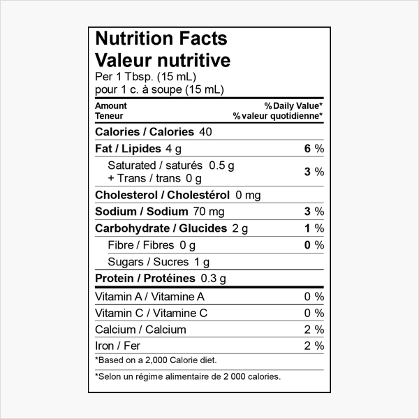 Mother Raw Vegan Japanese Dressing Nutritional Panel