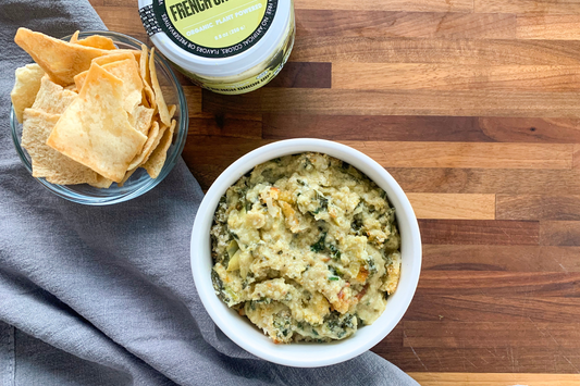 Baked French Onion Dip with Artichoke & Kale