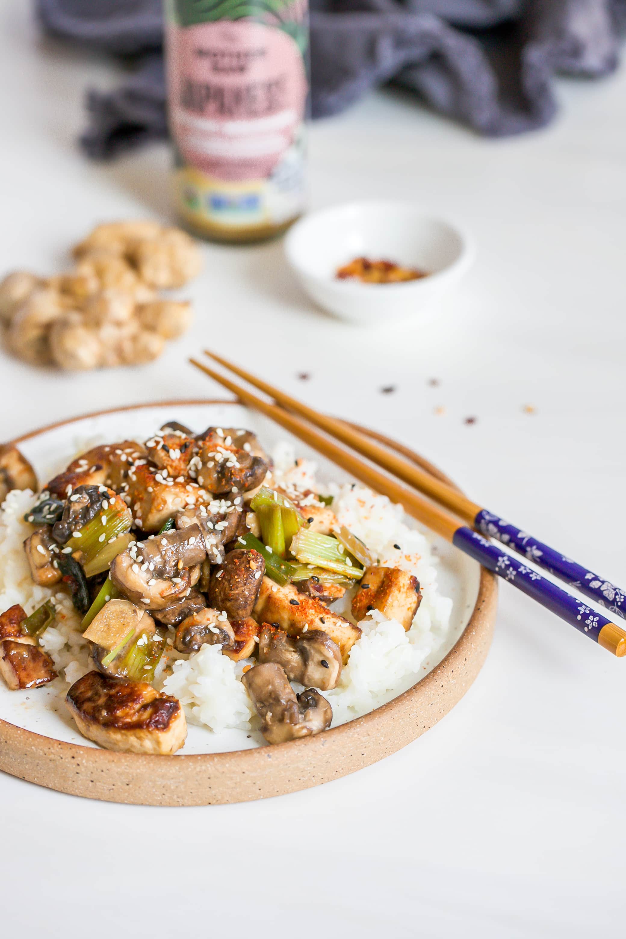 Crispy Tofu and Mushrooms with Rice Mother Raw Canada