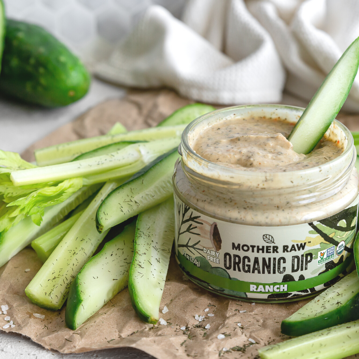Ranch Dip with cucumbers and dill
